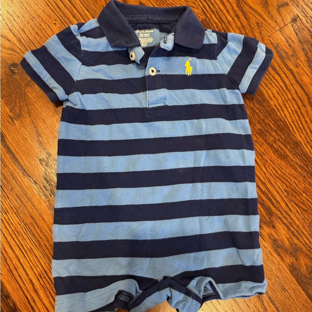 Ralph Lauren Blue Striped Polo Romper for baby